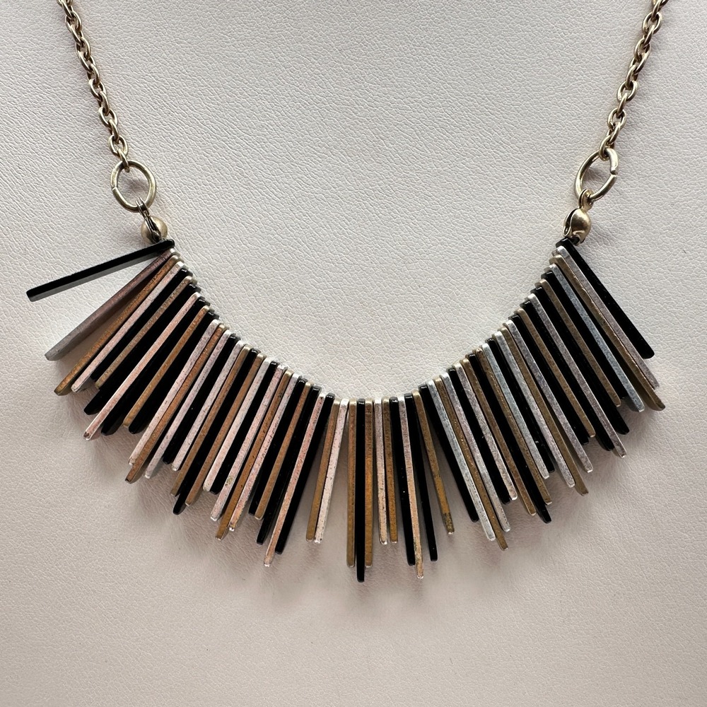 Vintage Y2K Denmark Silver Tone Fringe Bib Necklace Statement Piece